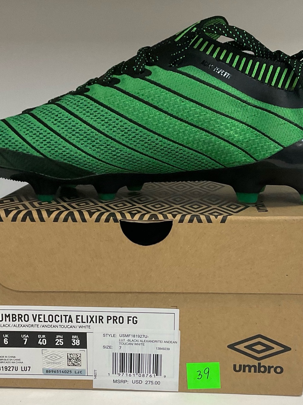 Umbro Velocita Elixir Pro FG Soccer Cleats - Green/Black